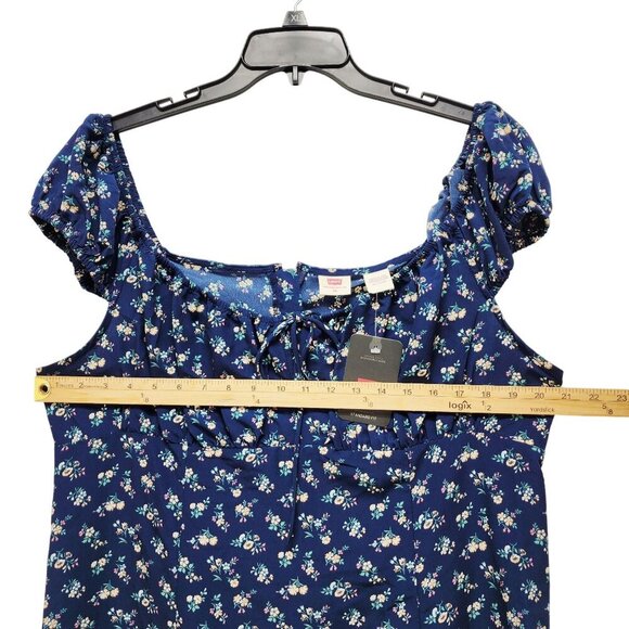 Levis Womens Blue Floral A-Line Dress With Puff Sleeves & Tie Detail Size XXL - Picture 10 of 11